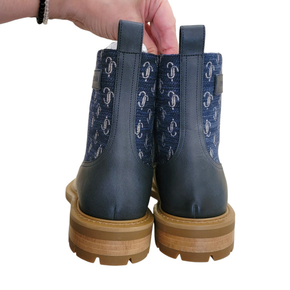 Jimmy Choo Mens Turing Lace Up Combat Boots Logo Monogram Blue Ankle 7.5 40.5 - Picture 6 of 11
